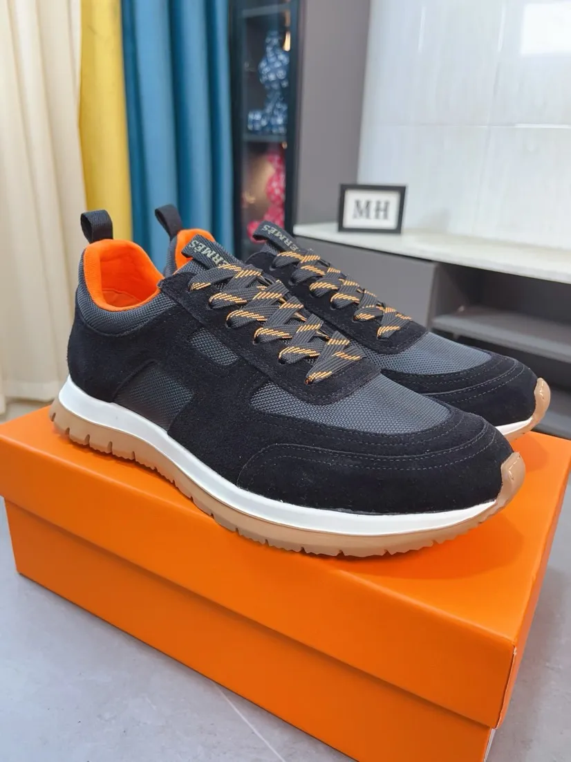 Men's shoes 💰440🌸🌸[HERMES] Hermès sneakers, the upper is made of calfskin and mesh, imported materials, full of texture, the lightweight sole is decorated with contrasting patterns, creating a versatile fashion style. Size: 38-44